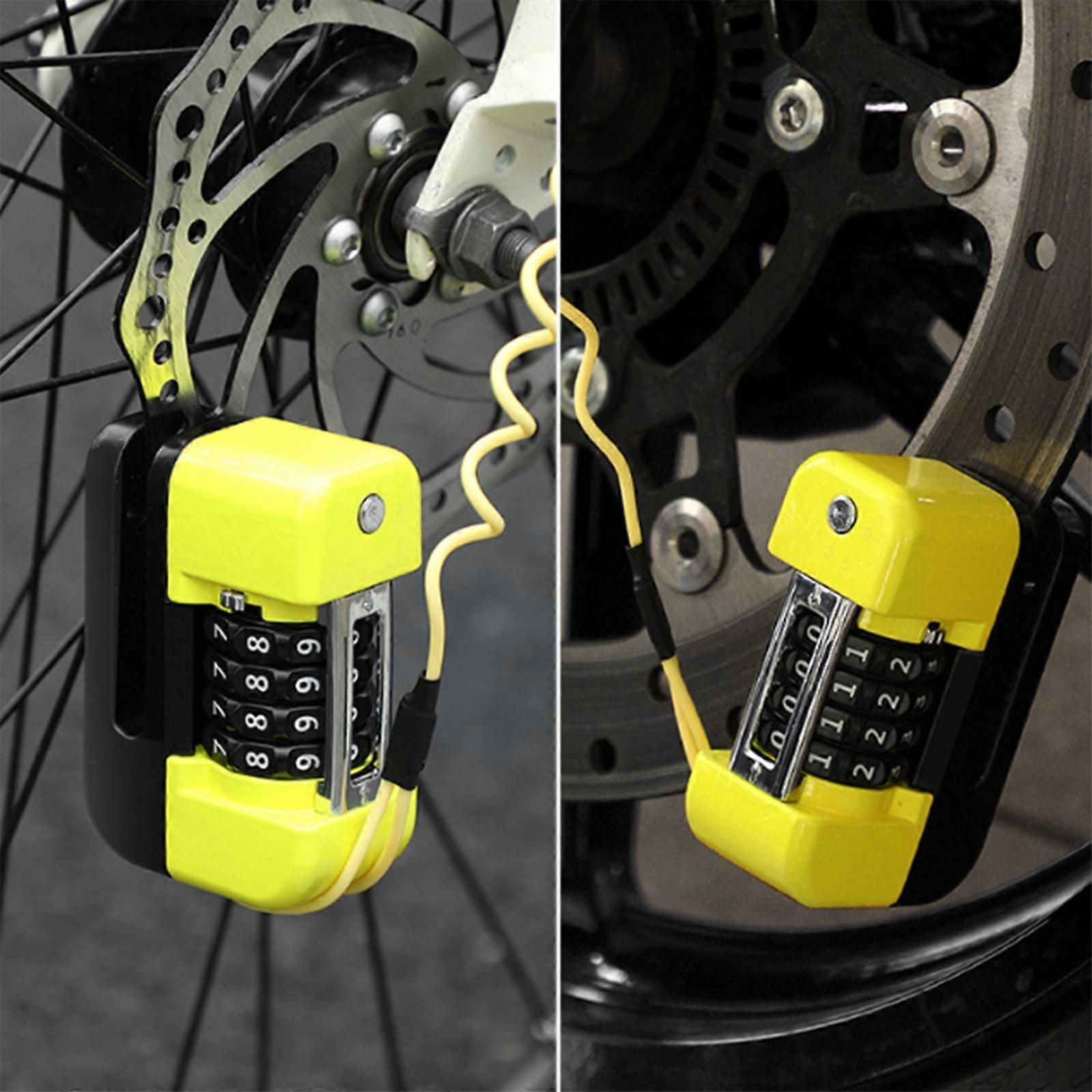4-Digit Combination Disc Brake Lock, Portable Anti-Theft Security Lock for Motorcycle, Bicycle and Scooter - Yellow