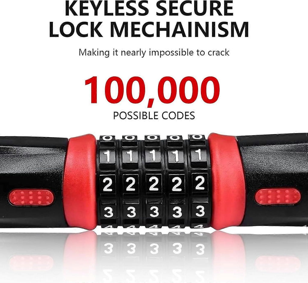 Bike Chain Lock, 5 Digit Combination High Security Bicycle Lock Resettable Heavy Duty Cycling Chain Locks for Bicycle - 0.6m