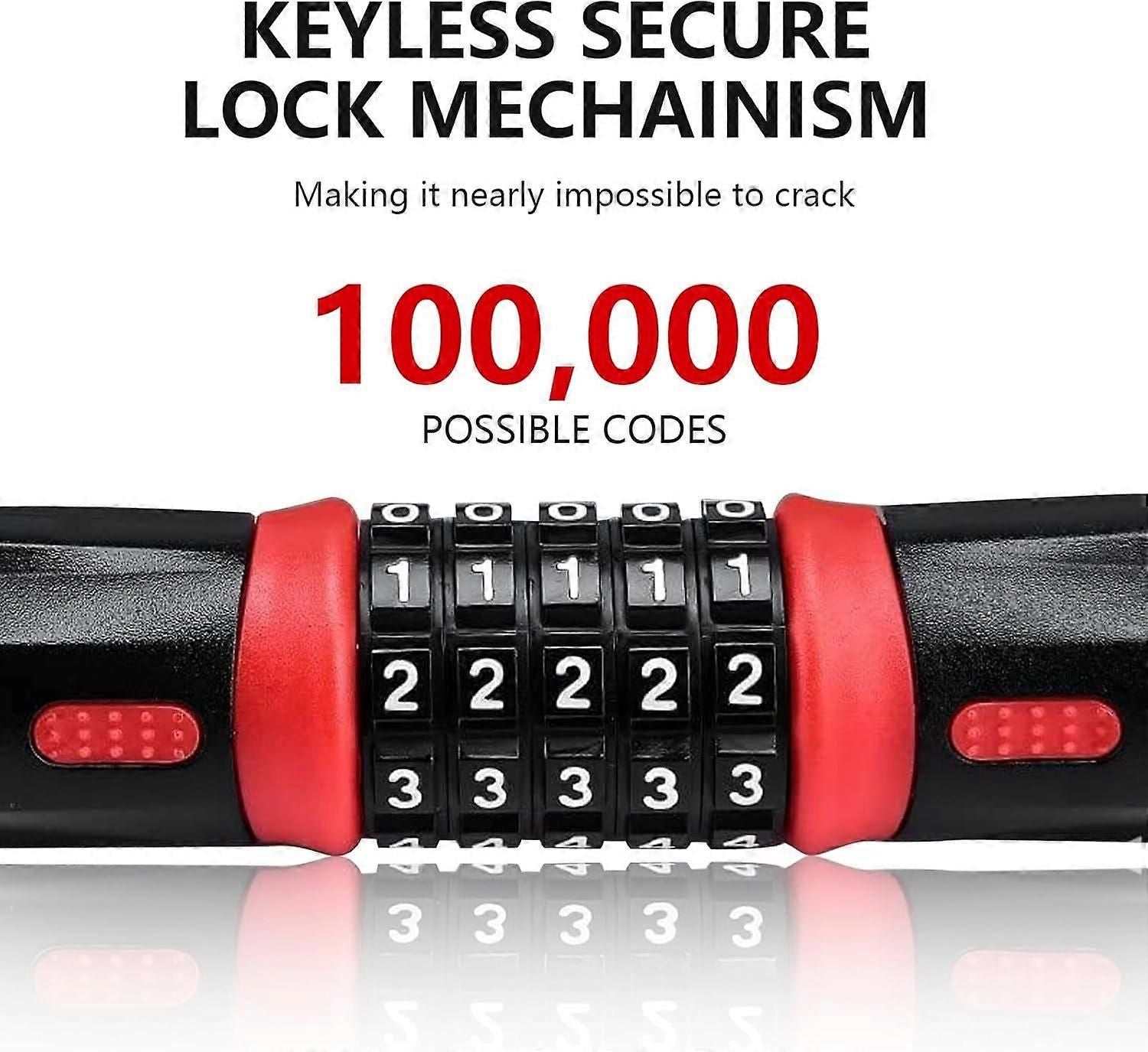 Bike Chain Lock, 5 Digit Combination High Security Bicycle Lock Resettable Heavy Duty Cycling Chain Locks for Bicycle - 1.5m