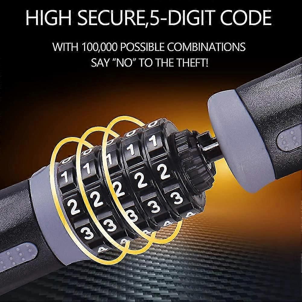 Bike Chain Lock, 5 Digit Combination High Security Bicycle Lock Resettable Heavy Duty Cycling Chain Locks for Bicycle - 0.6m