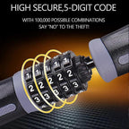 Bike Chain Lock, 5 Digit Combination High Security Bicycle Lock Resettable Heavy Duty Cycling Chain Locks for Bicycle - 1.2m