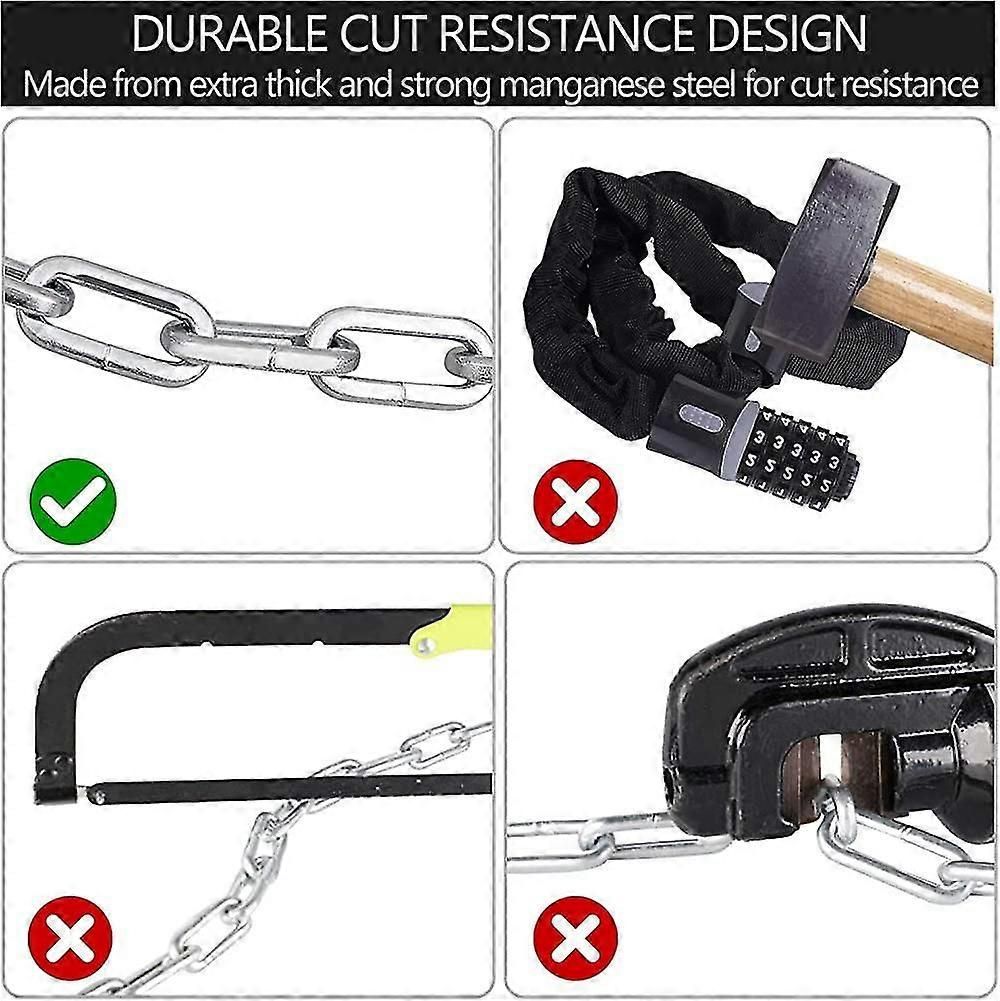 Bike Chain Lock, 5 Digit Combination High Security Bicycle Lock Resettable Heavy Duty Cycling Chain Locks for Bicycle - 1.5m