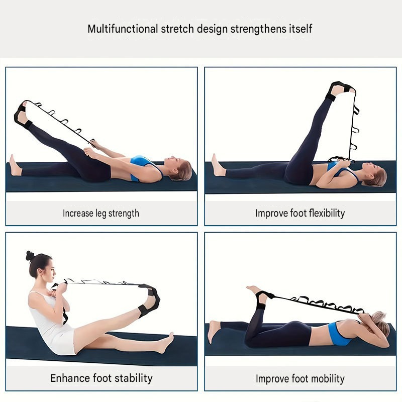 Yoga Stretch Strap, Foot & Leg Stretching Strap, Flexibility Strap for Ankle Ligament, Fascia, Muscle & Physical Therapy - Black