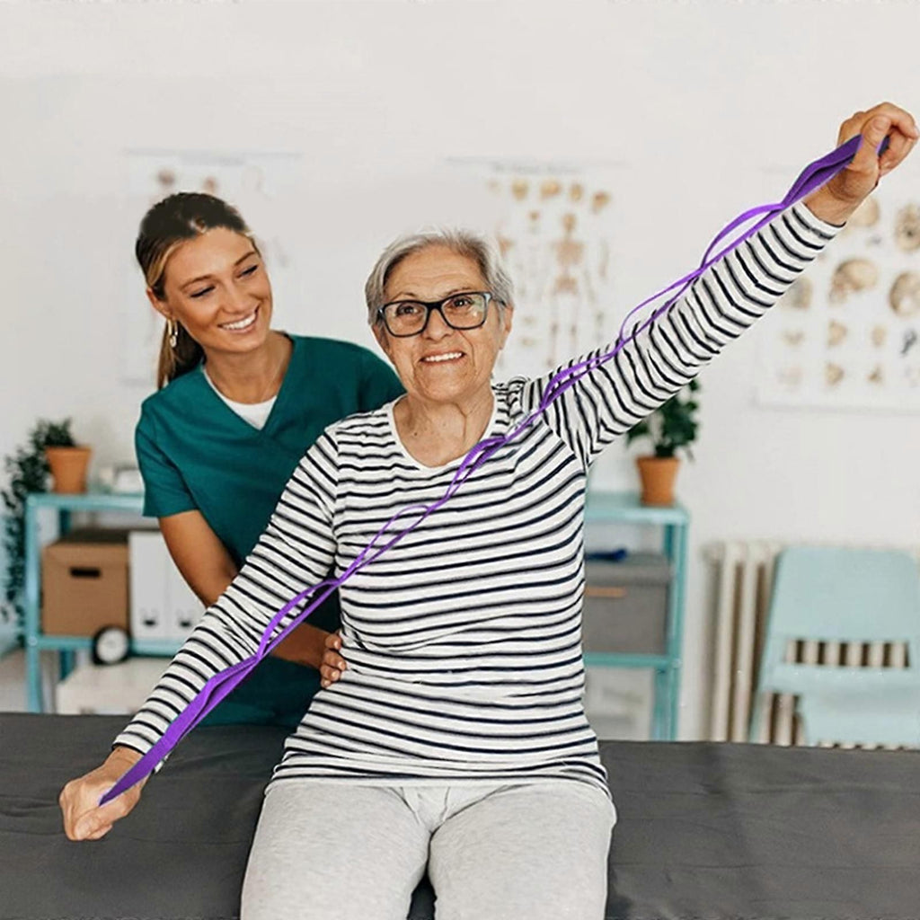 Stretching Strap with 10 Loops, Non-Elastic Exercise Strap for Physical Therapy, Pilates, Dance, Flexibility & Rehabilitation - Light Blue