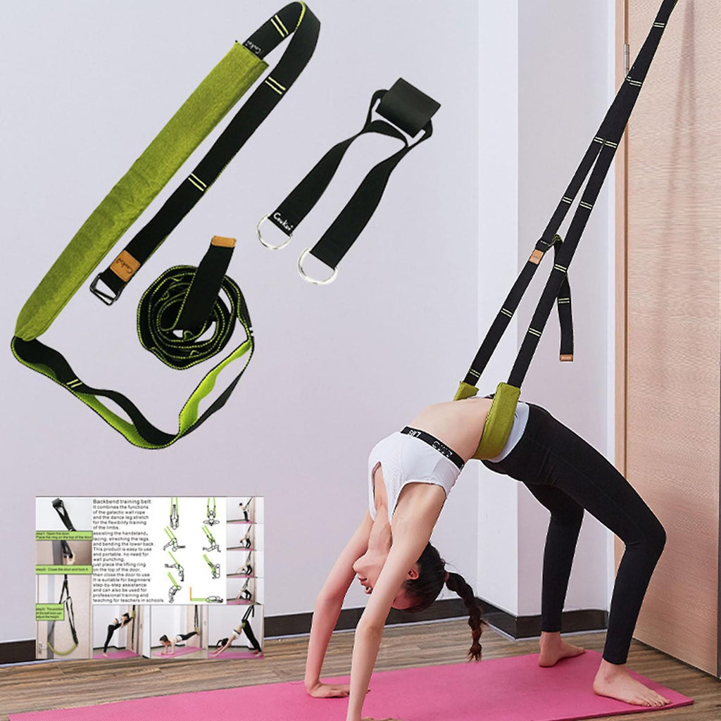 Yoga Strap for Stretching Multifunction Back Bend Assist Trainer Door Waist Back Leg Stretch Strap for Dancing Gym Green