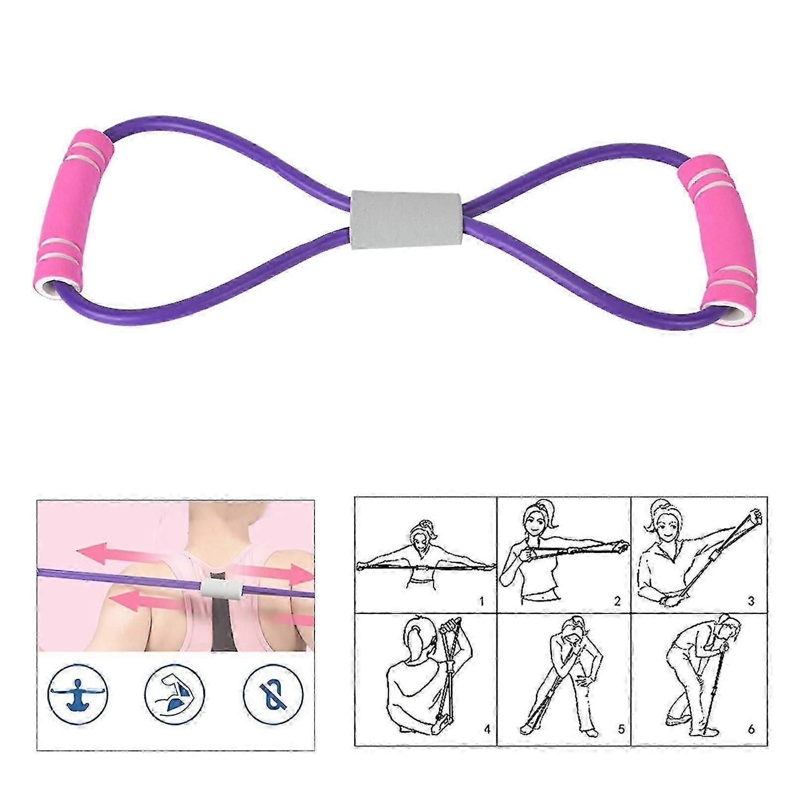 2Pcs Purple 8-Shaped Chest Expander Stretching Strap for Yoga Fitness