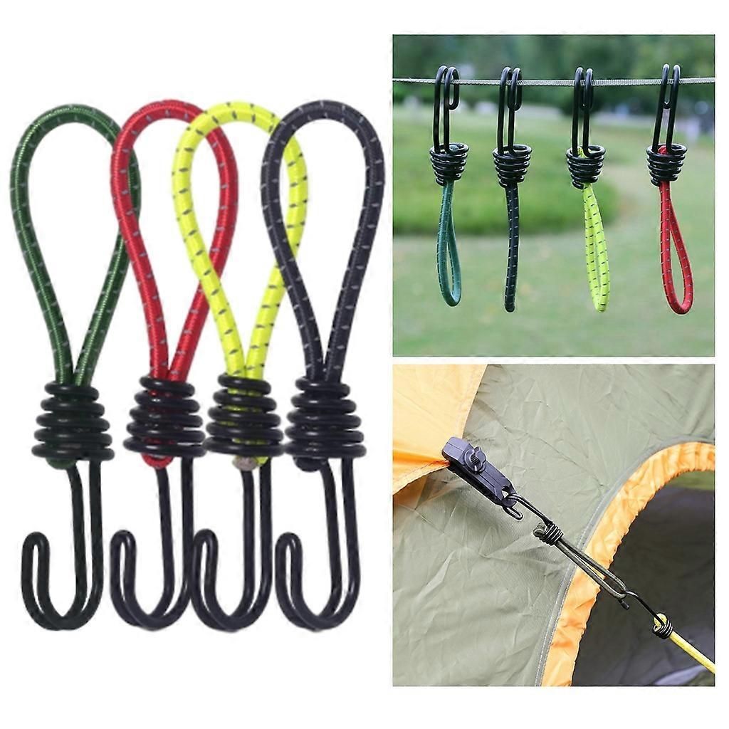 10Pcs Tent Stretch Strap Set Bungee Cords Set with Hooks, Metal Shock Cord Hook - Black