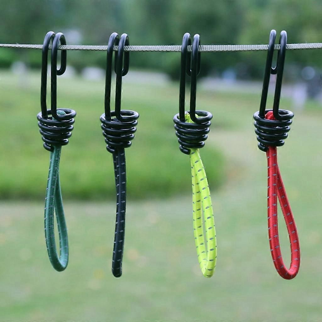 10Pcs Tent Stretch Strap Set Bungee Cords Set with Hooks, Metal Shock Cord Hook - Black