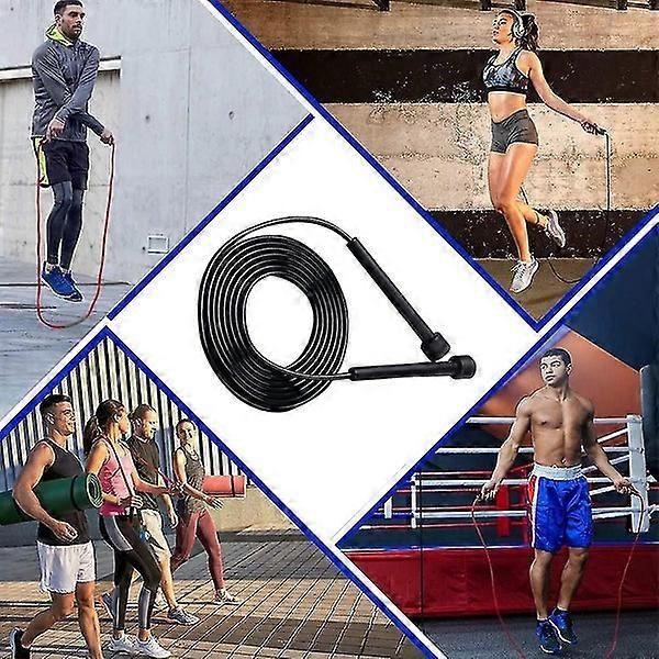 Speed Jump Rope for Fitness, Racing Skipping Rope with Ball Bearings, Adjustable Exercise Jump Rope for Cardio, Boxing, CrossFit & Workout - Black