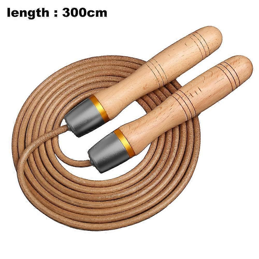Adjustable Leather Jump Rope with Wooden Handles, Ball Bearing Speed Skipping Rope for Cardio, Boxing, Fitness, CrossFit & Exercise Training - Grey