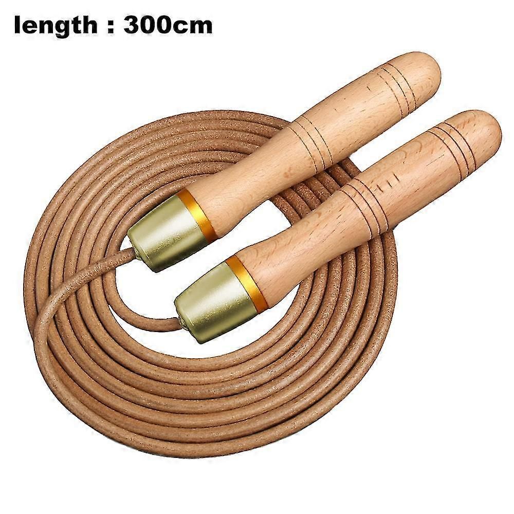 Adjustable Leather Jump Rope with Wooden Handles, Ball Bearing Speed Skipping Rope for Cardio, Boxing, Fitness, CrossFit & Exercise Training - Gold