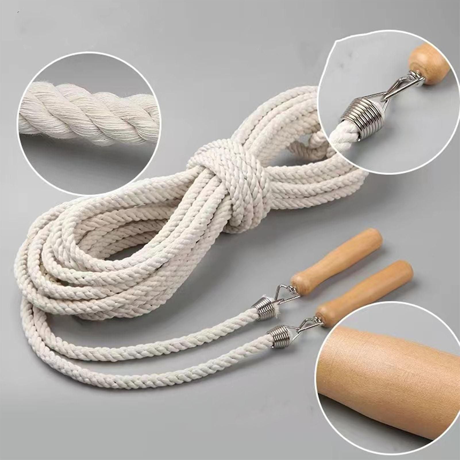 Wooden Handle Long Jump Rope, Adjustable Cotton Twine Skipping Rope for Team Games, School Sports, Playground Activities & Fitness - 12m
