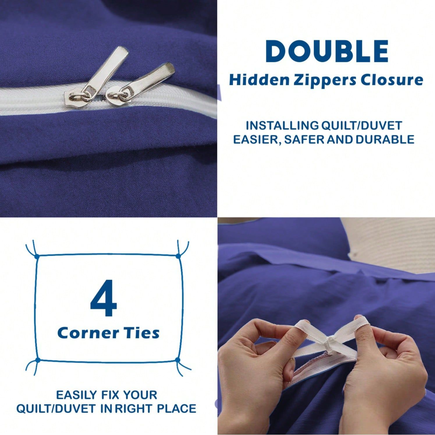 Hotel Soft Microfiber Duvet Cover Set-2000TC Quilt Cover Set & Pillowcases -1 Donna Cover Zipper Closure & 1 x Pillowcases-Breathable Bedding - Wrinkle, Fade, Stain Resistant(Royal blue,Double)