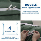 Hotel Soft Microfiber Duvet Cover Set-2000TC Quilt Cover Set & Pillowcases -1 Donna Cover Zipper Closure & 1 x Pillowcases-Breathable Bedding - Wrinkle, Fade, Stain Resistant(Olive green,Double)
