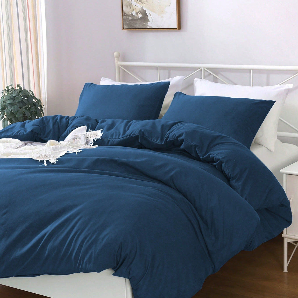 Hotel Soft Microfiber Duvet Cover Set-2000TC Quilt Cover Set & Pillowcases -1 Donna Cover Zipper Closure & 1 x Pillowcases-Breathable Bedding - Wrinkle, Fade, Stain Resistant(Navy,Double)