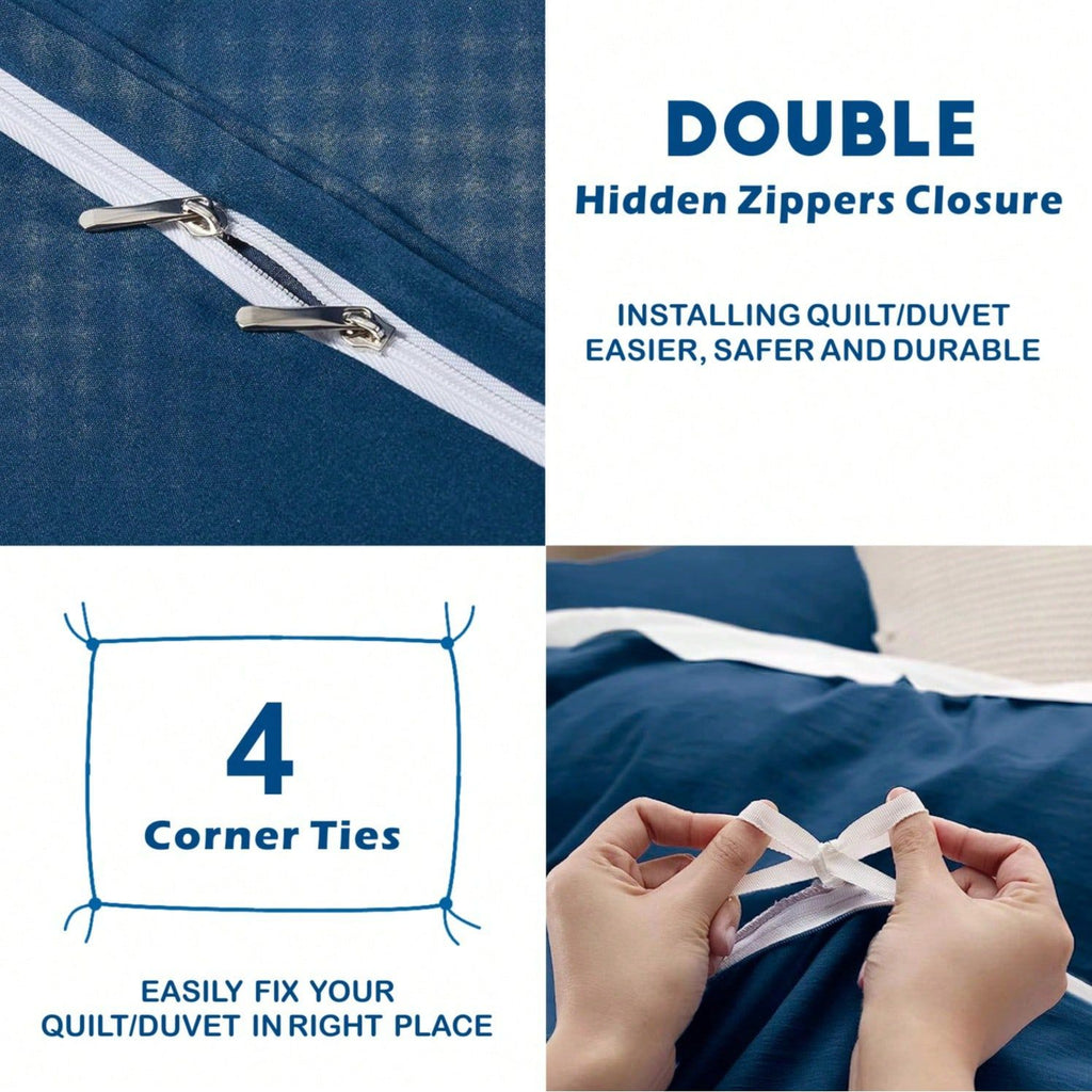 Hotel Soft Microfiber Duvet Cover Set-2000TC Quilt Cover Set & Pillowcases -1 Donna Cover Zipper Closure & 1 x Pillowcases-Breathable Bedding - Wrinkle, Fade, Stain Resistant(Navy,Double)
