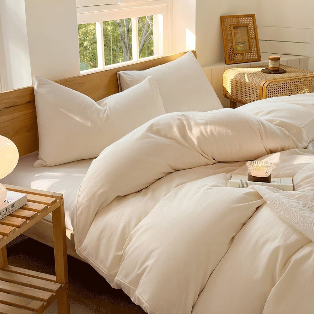 Hotel Soft Microfiber Duvet Cover Set-2000TC Quilt Cover Set & Pillowcases -1 Donna Cover Zipper Closure & 1 x Pillowcases-Breathable Bedding - Wrinkle, Fade, Stain Resistant(Cream White,Double)