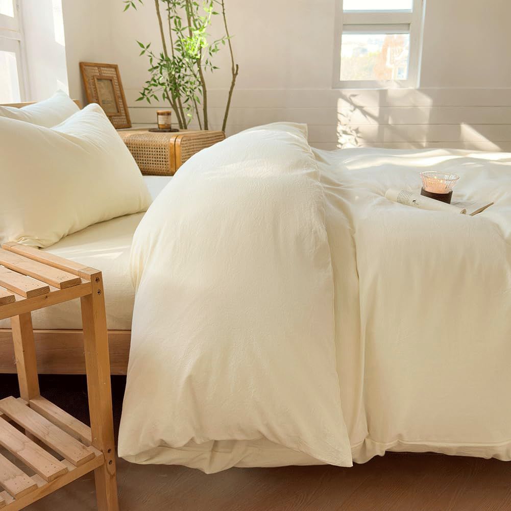 Hotel Soft Microfiber Duvet Cover Set-2000TC Quilt Cover Set & Pillowcases -1 Donna Cover Zipper Closure & 1 x Pillowcases-Breathable Bedding - Wrinkle, Fade, Stain Resistant(Cream White,Double)