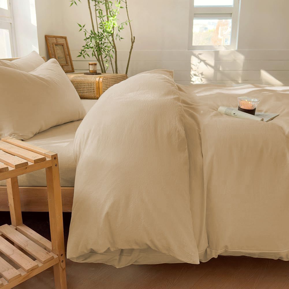 Hotel Soft Microfiber Duvet Cover Set-2000TC Quilt Cover Set & Pillowcases -1 Donna Cover Zipper Closure & 1 x Pillowcases-Breathable Bedding - Wrinkle, Fade, Stain Resistant(Camel Beige,Double)