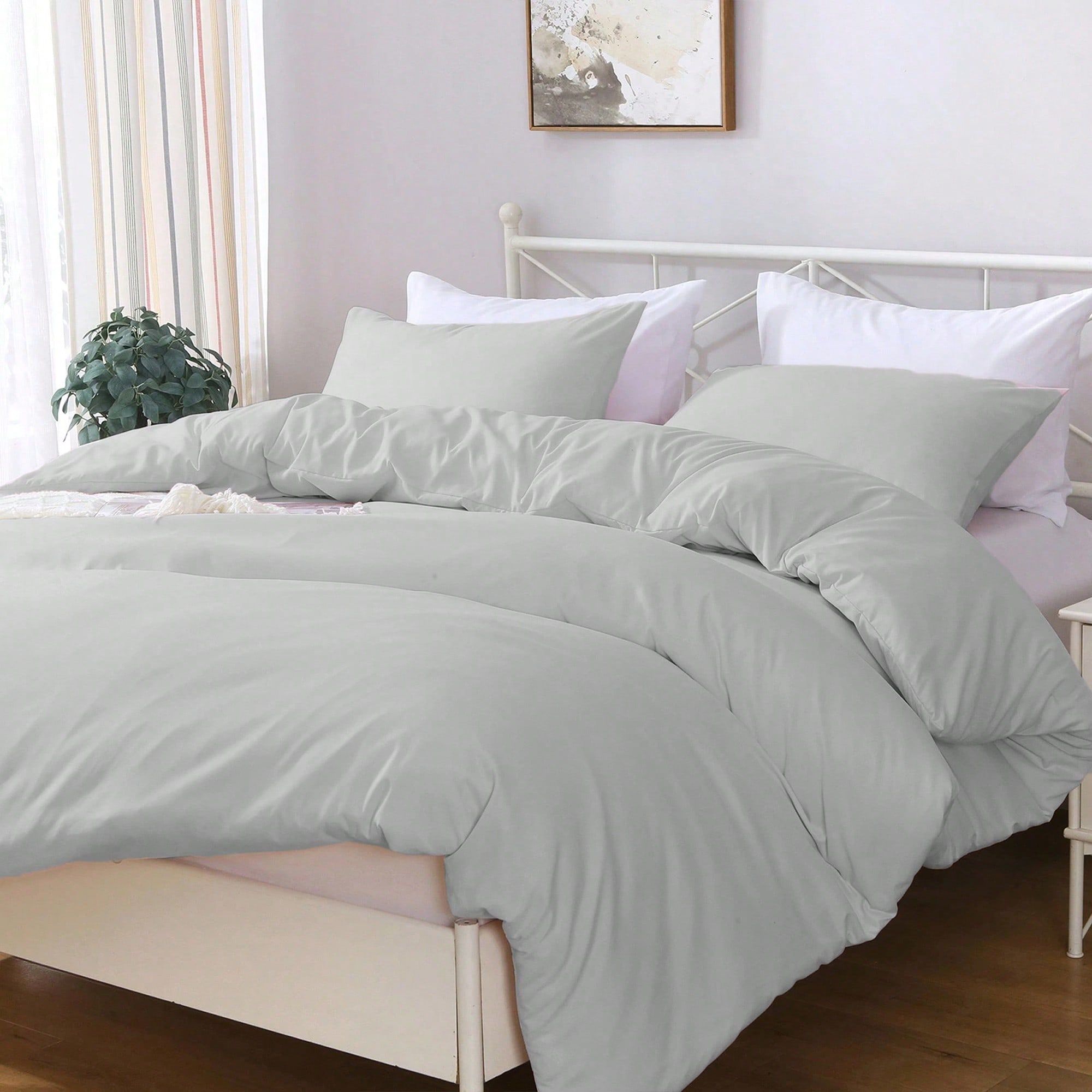 Hotel Soft Microfiber Duvet Cover Set-2000TC Quilt Cover Set & Pillowcases -1 Donna Cover Zipper Closure & 1 x Pillowcases-Breathable Bedding - Wrinkle, Fade, Stain Resistant(Silver-gray,Double)