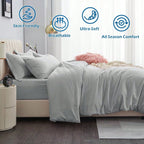 Hotel Soft Microfiber Duvet Cover Set-2000TC Quilt Cover Set & Pillowcases -1 Donna Cover Zipper Closure & 1 x Pillowcases-Breathable Bedding - Wrinkle, Fade, Stain Resistant(Silver-gray,Double)