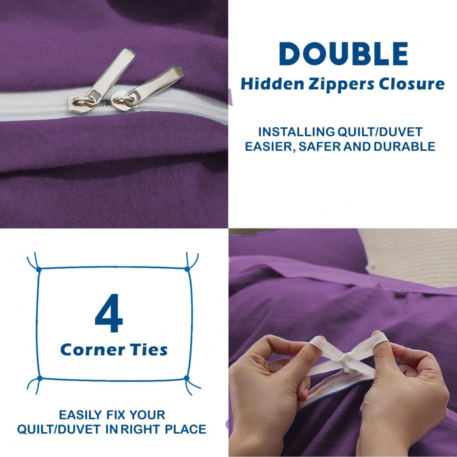 Hotel Soft Microfiber Duvet Cover Set-2000TC Quilt Cover Set & Pillowcases -1 Donna Cover Zipper Closure & 1 x Pillowcases-Breathable Bedding - Wrinkle, Fade, Stain Resistant(Purple,Double)