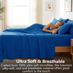 Hotel Soft Bed Sheet Set- Bedding Sheets & Pillowcases -Breathable Bedding - Wrinkle, Fade, Stain Resistant-Deep Pocket Flat Fitted Bed Sheet Set(Royal blue,Double)