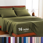 Hotel Soft Bed Sheet Set- Bedding Sheets & Pillowcases -Breathable Bedding - Wrinkle, Fade, Stain Resistant-Deep Pocket Flat Fitted Bed Sheet Set(Olive green,Double)