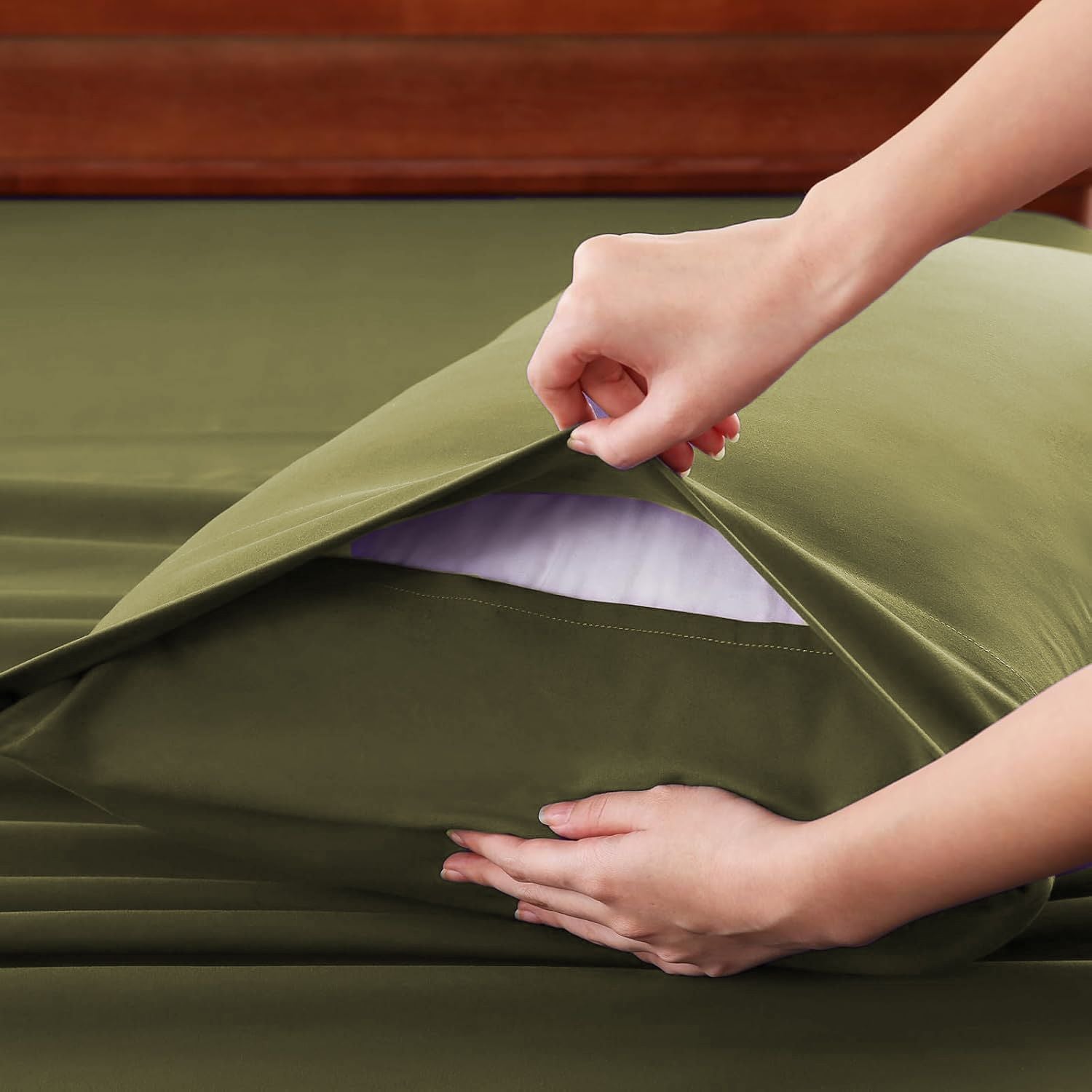 Hotel Soft Bed Sheet Set- Bedding Sheets & Pillowcases -Breathable Bedding - Wrinkle, Fade, Stain Resistant-Deep Pocket Flat Fitted Bed Sheet Set(Olive green,Double)
