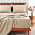Hotel Soft Bed Sheet Set- Bedding Sheets & Pillowcases -Breathable Bedding - Wrinkle, Fade, Stain Resistant-Deep Pocket Flat Fitted Bed Sheet Set(Camel Beige,Double)