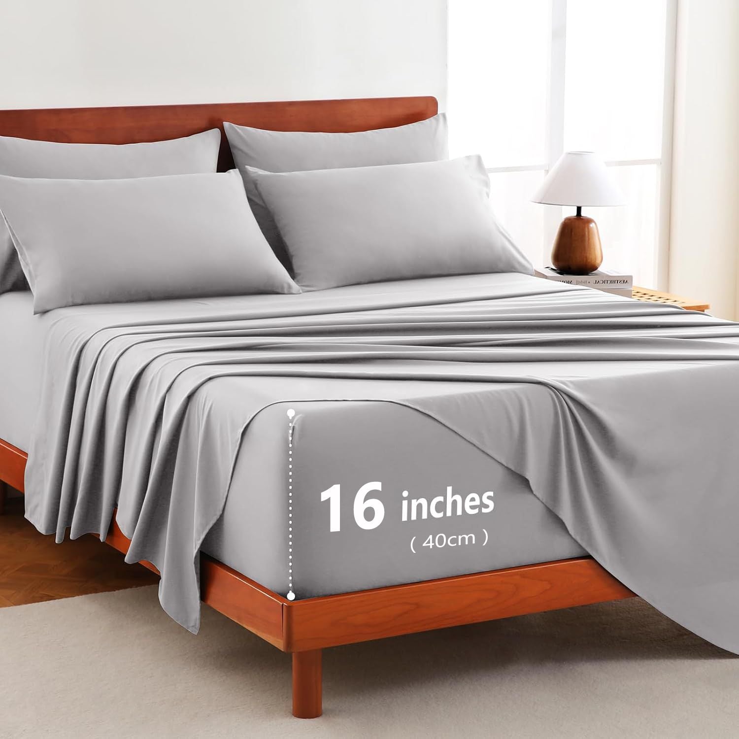 Hotel Soft Bed Sheet Set- Bedding Sheets & Pillowcases -Breathable Bedding - Wrinkle, Fade, Stain Resistant-Deep Pocket Flat Fitted Bed Sheet Set(Silver-gray,Double)