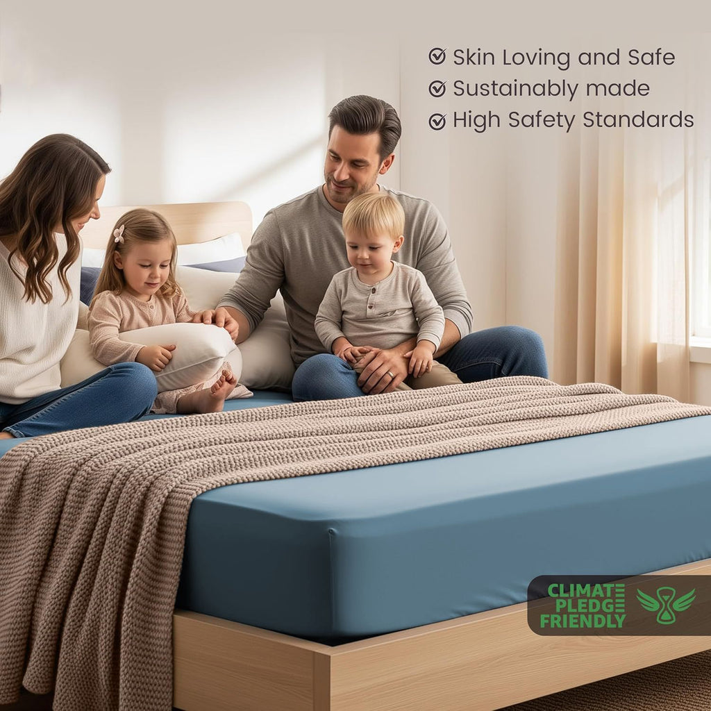 Hotel Quality Fitted Sheet - 1 Piece Fitted Sheet  -Breathable Bedding - Wrinkle, Fade, Stain Resistant- 16inch/40cm Deep Pocket Fitted Bed Sheet-Wrinkle and Fade Resistant,(Ocean,Double)