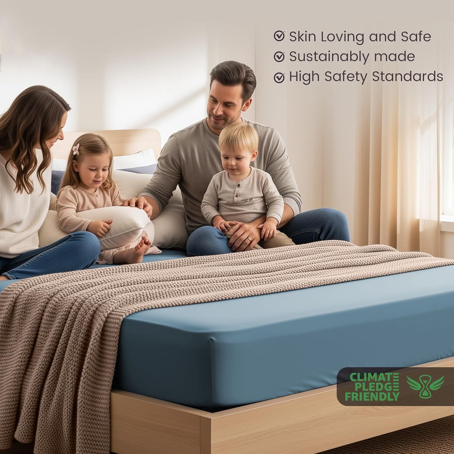 Hotel Quality Fitted Sheet - 1 Piece Fitted Sheet  -Breathable Bedding - Wrinkle, Fade, Stain Resistant- 16inch/40cm Deep Pocket Fitted Bed Sheet-Wrinkle and Fade Resistant,(Ocean,Double)