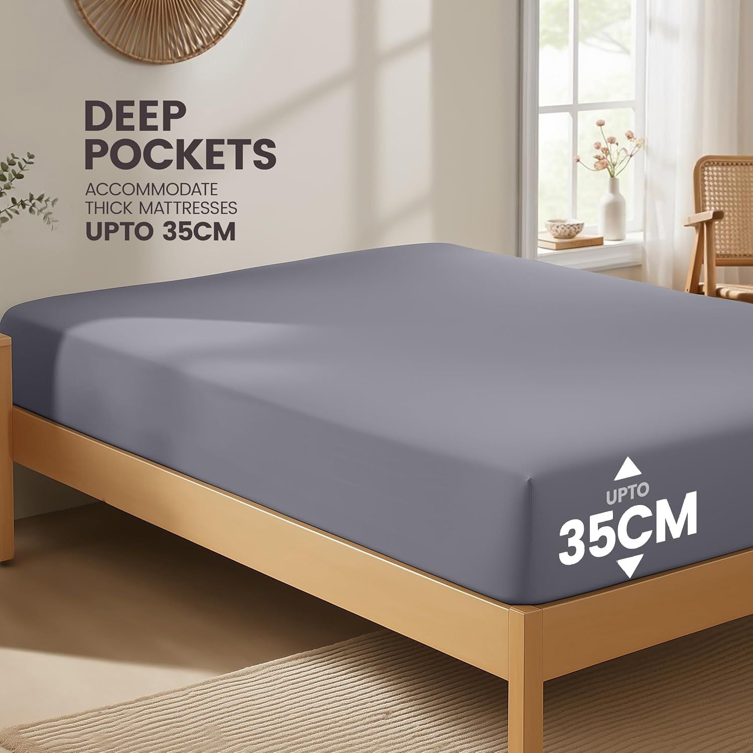 Hotel Quality Fitted Sheet - 1 Piece Fitted Sheet  -Breathable Bedding - Wrinkle, Fade, Stain Resistant- 16inch/40cm Deep Pocket Fitted Bed Sheet-Wrinkle and Fade Resistant,(Grey,Double)