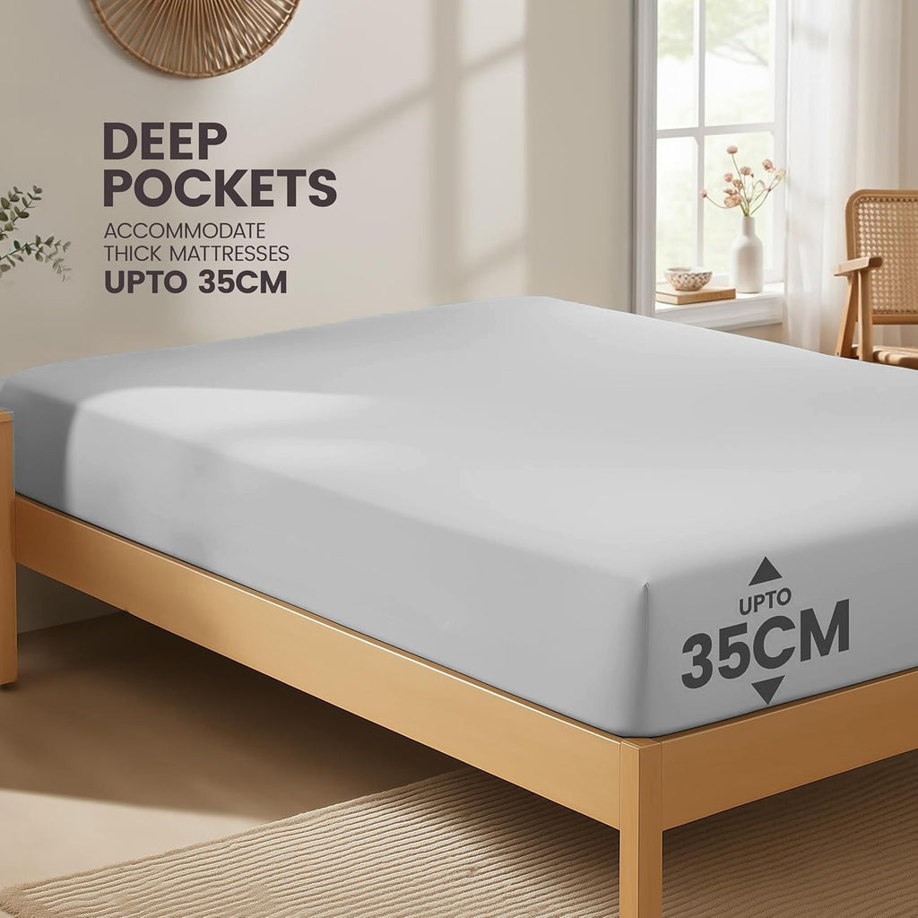 Hotel Quality Fitted Sheet - 1 Piece Fitted Sheet  -Breathable Bedding - Wrinkle, Fade, Stain Resistant- 16inch/40cm Deep Pocket Fitted Bed Sheet-Wrinkle and Fade Resistant,(Silver-gray,Double)