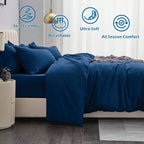 Hotel Soft Microfiber Duvet Cover Set-2000TC Quilt Cover Set & Pillowcases -1 Donna Cover Zipper Closure & 1 x Pillowcases-Breathable Bedding - Wrinkle, Fade, Stain Resistant(Navy,King)