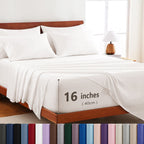 Hotel Soft Bed Sheet Set- Bedding Sheets & Pillowcases -Breathable Bedding - Wrinkle, Fade, Stain Resistant-Deep Pocket Flat Fitted Bed Sheet Set(White,King)