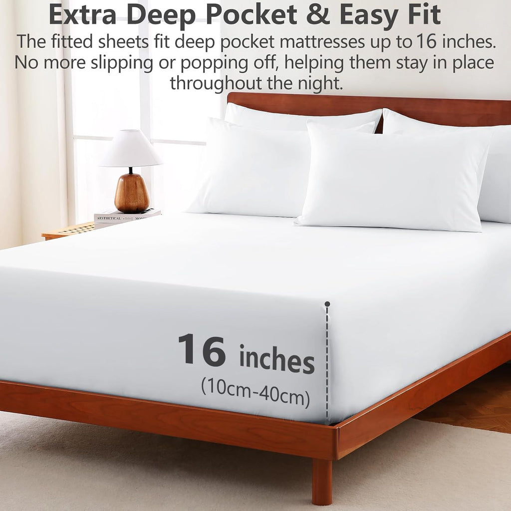 Hotel Soft Bed Sheet Set- Bedding Sheets & Pillowcases -Breathable Bedding - Wrinkle, Fade, Stain Resistant-Deep Pocket Flat Fitted Bed Sheet Set(Raw white,King)