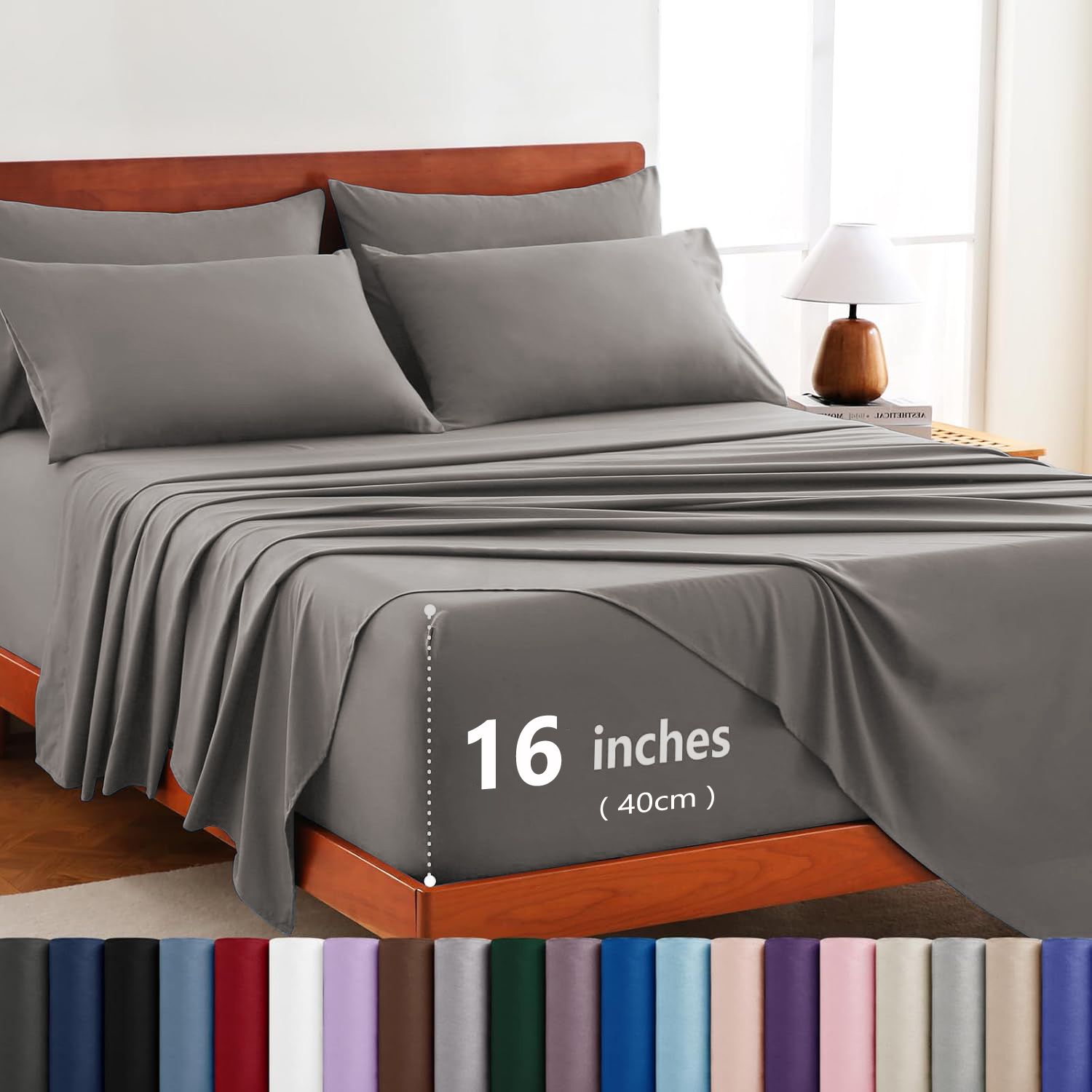 Hotel Soft Bed Sheet Set- Bedding Sheets & Pillowcases -Breathable Bedding - Wrinkle, Fade, Stain Resistant-Deep Pocket Flat Fitted Bed Sheet Set(Grey,King)