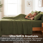 Hotel Soft Bed Sheet Set- Bedding Sheets & Pillowcases -Breathable Bedding - Wrinkle, Fade, Stain Resistant-Deep Pocket Flat Fitted Bed Sheet Set(Olive green,King)