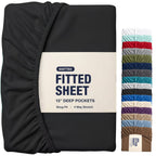 Hotel Quality Fitted Sheet - 1 Piece Fitted Sheet  -Breathable Bedding - Wrinkle, Fade, Stain Resistant- 16inch/40cm Deep Pocket Fitted Bed Sheet-Wrinkle and Fade Resistant,(Black,King)