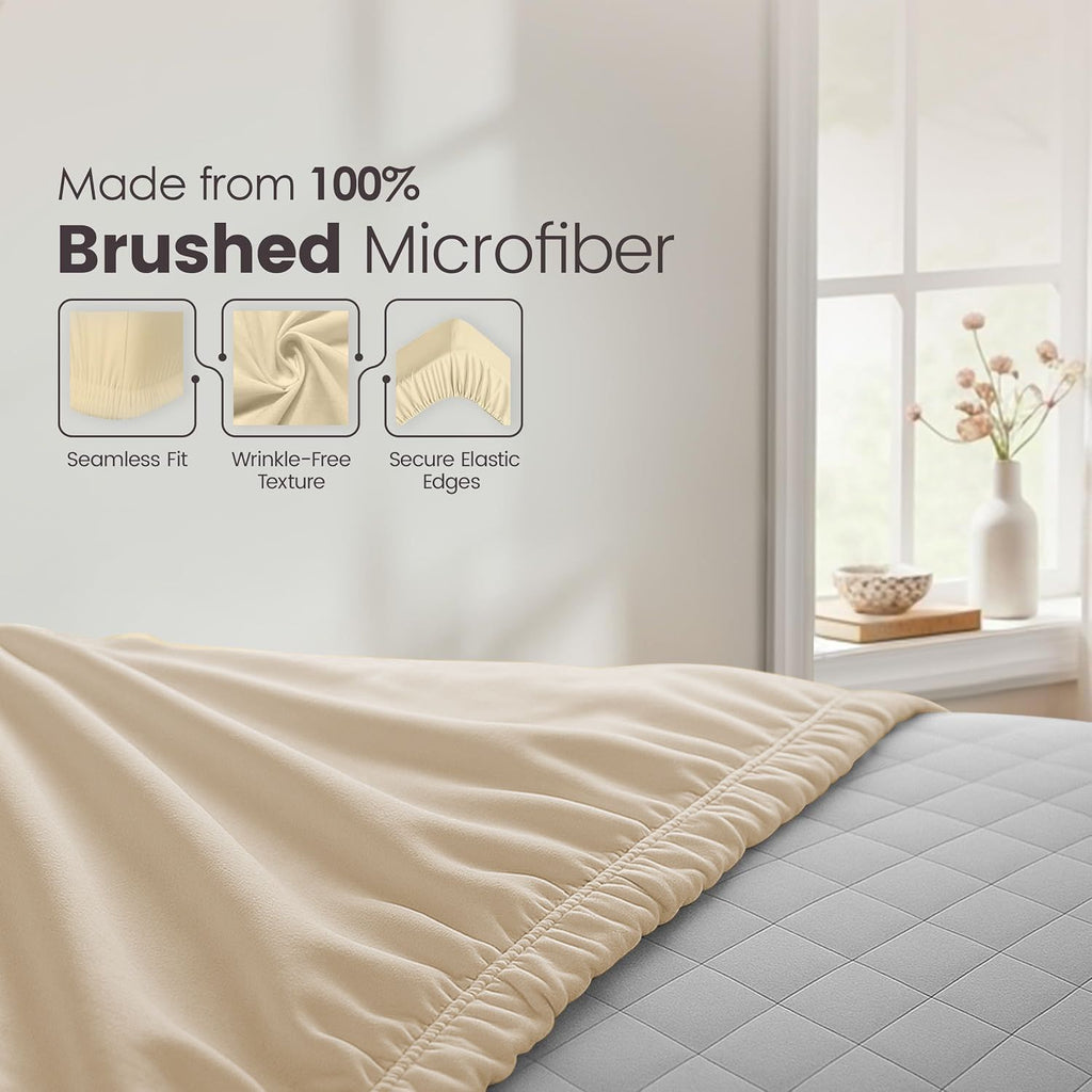 Hotel Quality Fitted Sheet - 1 Piece Fitted Sheet  -Breathable Bedding - Wrinkle, Fade, Stain Resistant- 16inch/40cm Deep Pocket Fitted Bed Sheet-Wrinkle and Fade Resistant,(Cream White,King)