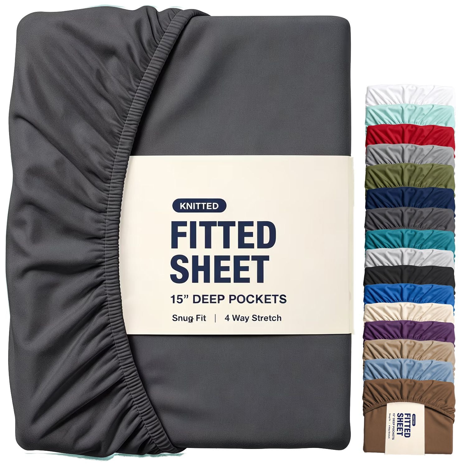 Hotel Quality Fitted Sheet - 1 Piece Fitted Sheet  -Breathable Bedding - Wrinkle, Fade, Stain Resistant- 16inch/40cm Deep Pocket Fitted Bed Sheet-Wrinkle and Fade Resistant,(Dark gray,King)