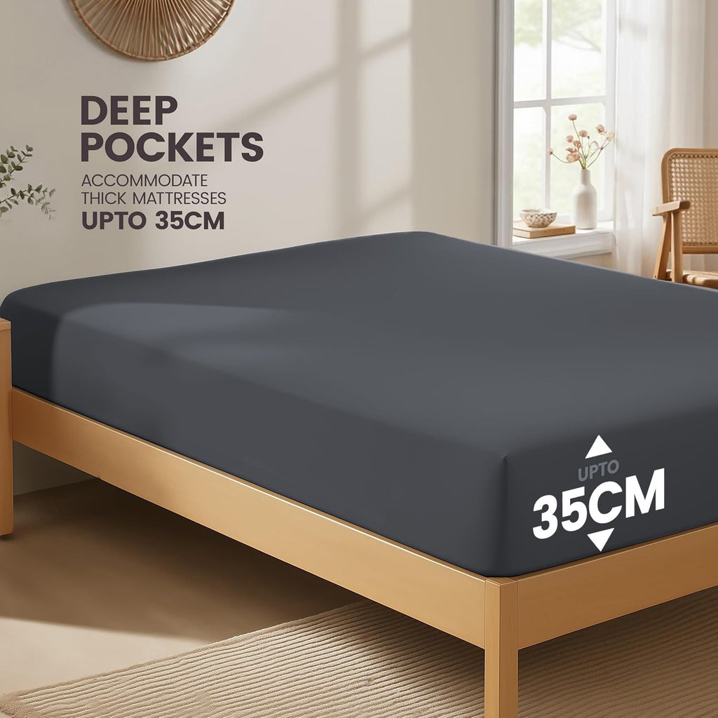 Hotel Quality Fitted Sheet - 1 Piece Fitted Sheet  -Breathable Bedding - Wrinkle, Fade, Stain Resistant- 16inch/40cm Deep Pocket Fitted Bed Sheet-Wrinkle and Fade Resistant,(Dark gray,King)