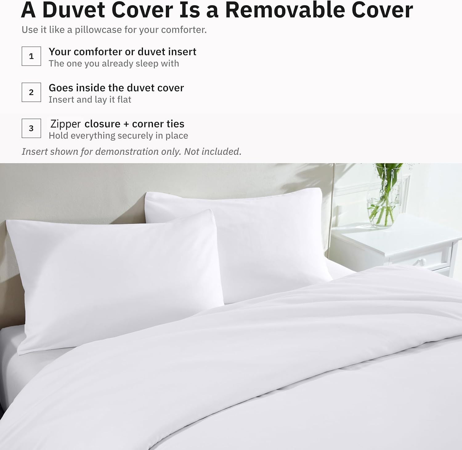 Hotel Soft Microfiber Duvet Cover Set-2000TC Quilt Cover Set & Pillowcases -1 Donna Cover Zipper Closure & 1 x Pillowcases-Breathable Bedding - Wrinkle, Fade, Stain Resistant(White,King Single)