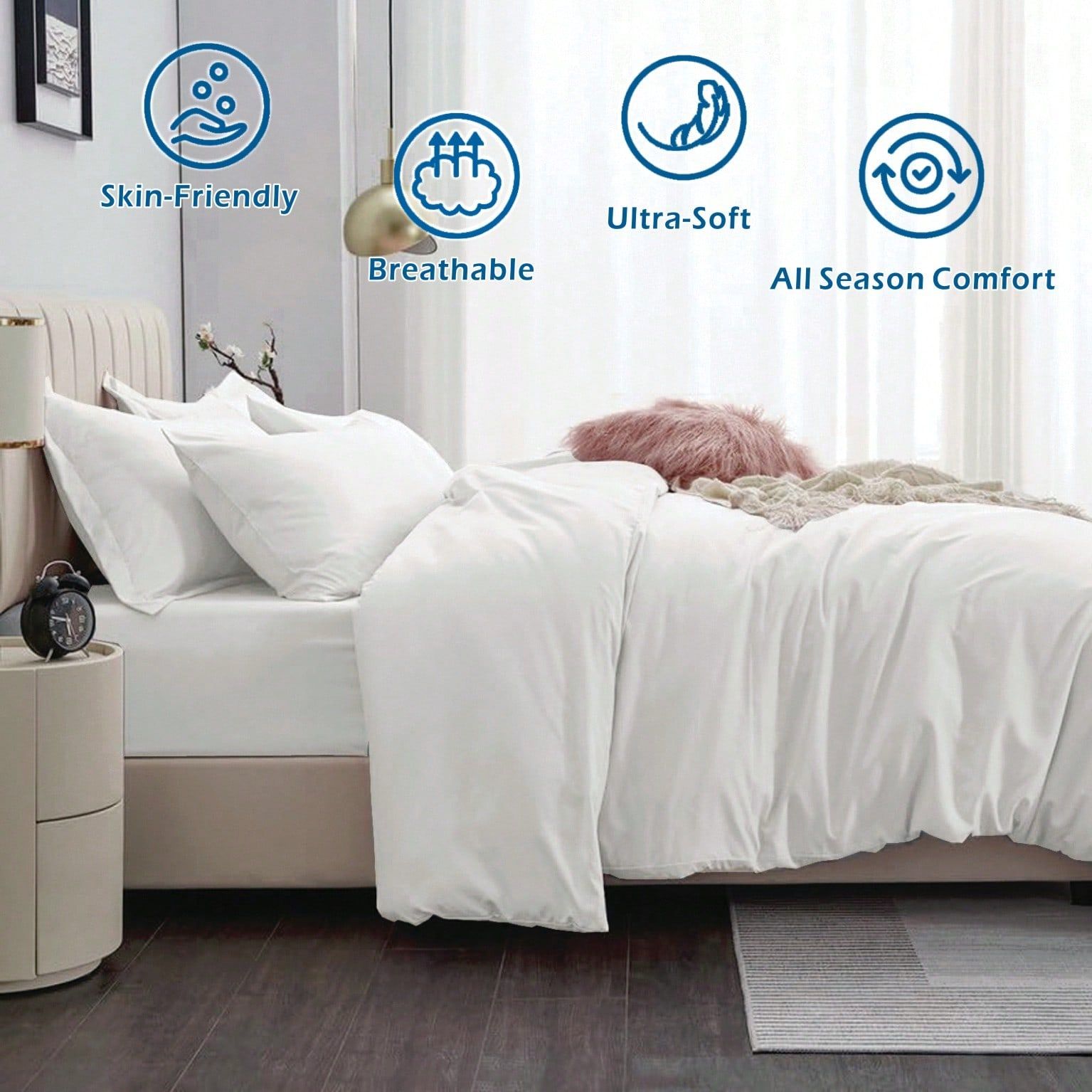 Hotel Soft Microfiber Duvet Cover Set-2000TC Quilt Cover Set & Pillowcases -1 Donna Cover Zipper Closure & 1 x Pillowcases-Breathable Bedding - Wrinkle, Fade, Stain Resistant(Raw white,King Single)