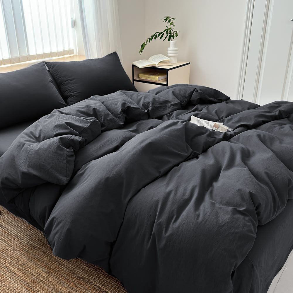 Hotel Soft Microfiber Duvet Cover Set-2000TC Quilt Cover Set & Pillowcases -1 Donna Cover Zipper Closure & 1 x Pillowcases-Breathable Bedding - Wrinkle, Fade, Stain Resistant(Black,King Single)