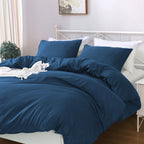 Hotel Soft Microfiber Duvet Cover Set-2000TC Quilt Cover Set & Pillowcases -1 Donna Cover Zipper Closure & 1 x Pillowcases-Breathable Bedding - Wrinkle, Fade, Stain Resistant(Navy,King Single)