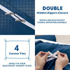 Hotel Soft Microfiber Duvet Cover Set-2000TC Quilt Cover Set & Pillowcases -1 Donna Cover Zipper Closure & 1 x Pillowcases-Breathable Bedding - Wrinkle, Fade, Stain Resistant(Navy,King Single)