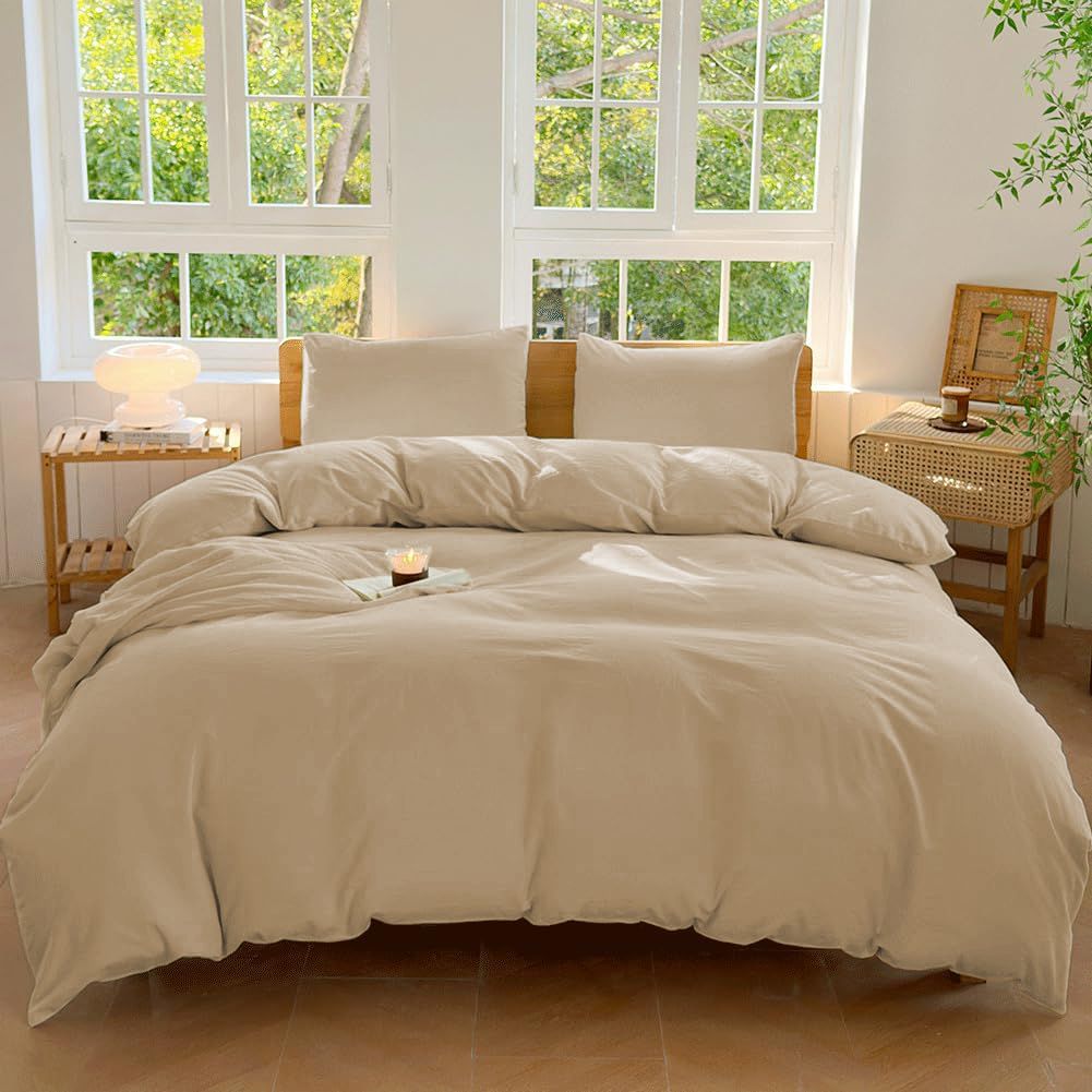 Hotel Soft Microfiber Duvet Cover Set-2000TC Quilt Cover Set & Pillowcases -1 Donna Cover Zipper Closure & 1 x Pillowcases-Breathable Bedding - Wrinkle, Fade, Stain Resistant(Camel Beige,King Single)